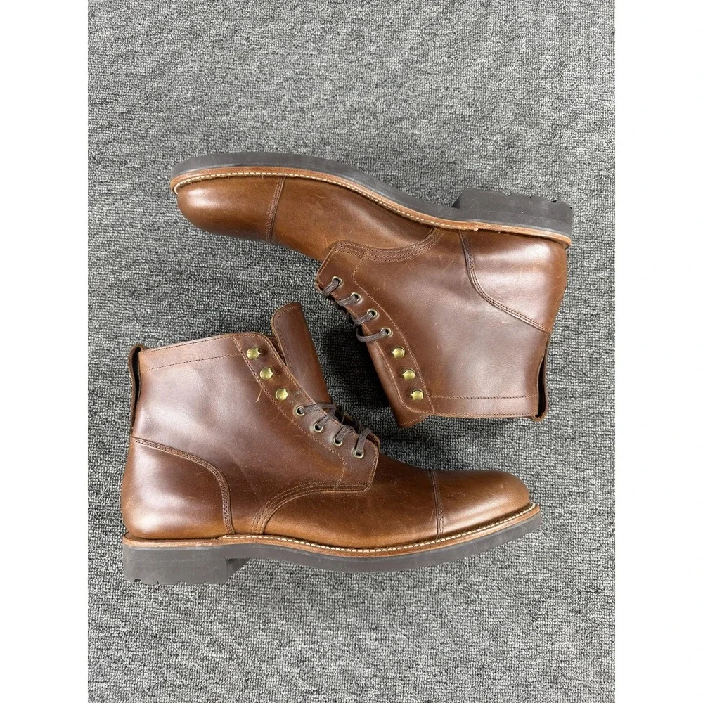 J.Crew Boots Mens 11 Brown Leather Combat Cap Toe Lace Up Ankle Lug Sole Casual